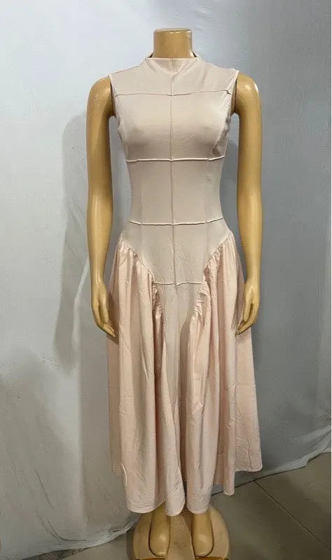 Fashion Women Ruched Side Sleeveless Pleated Maxi Dress 2025 Holiday Birthday Sexy Night Club Party Street Long Dresses