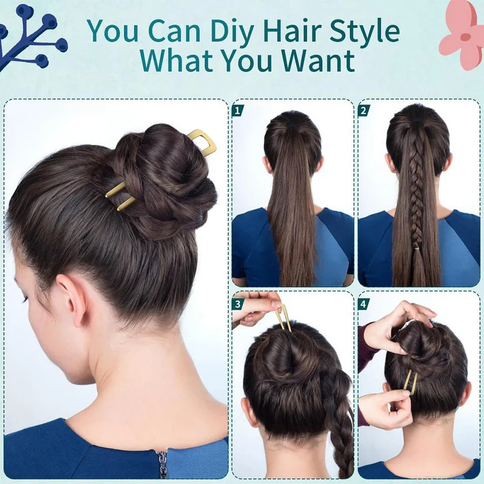 2Pcs French Pins Hair Pins 5.5 Inch Metal U-Shaped Hair Clip Hair Vintage French Twist Hair Pin for Women Girls Hairstyle Gifts Badiee Stylez