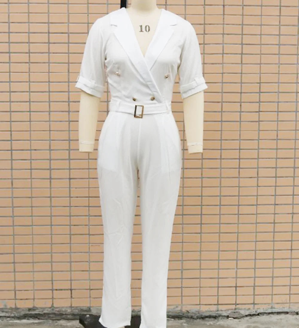 Women Suit Short Sleeve Jumpsuit Slim Fit Fashion Office Lady Spring Summer Elegant Solid Button Sexy High Waist Jumpsuits