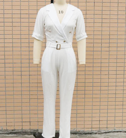 Women Suit Short Sleeve Jumpsuit Slim Fit Fashion Office Lady Spring Summer Elegant Solid Button Sexy High Waist Jumpsuits