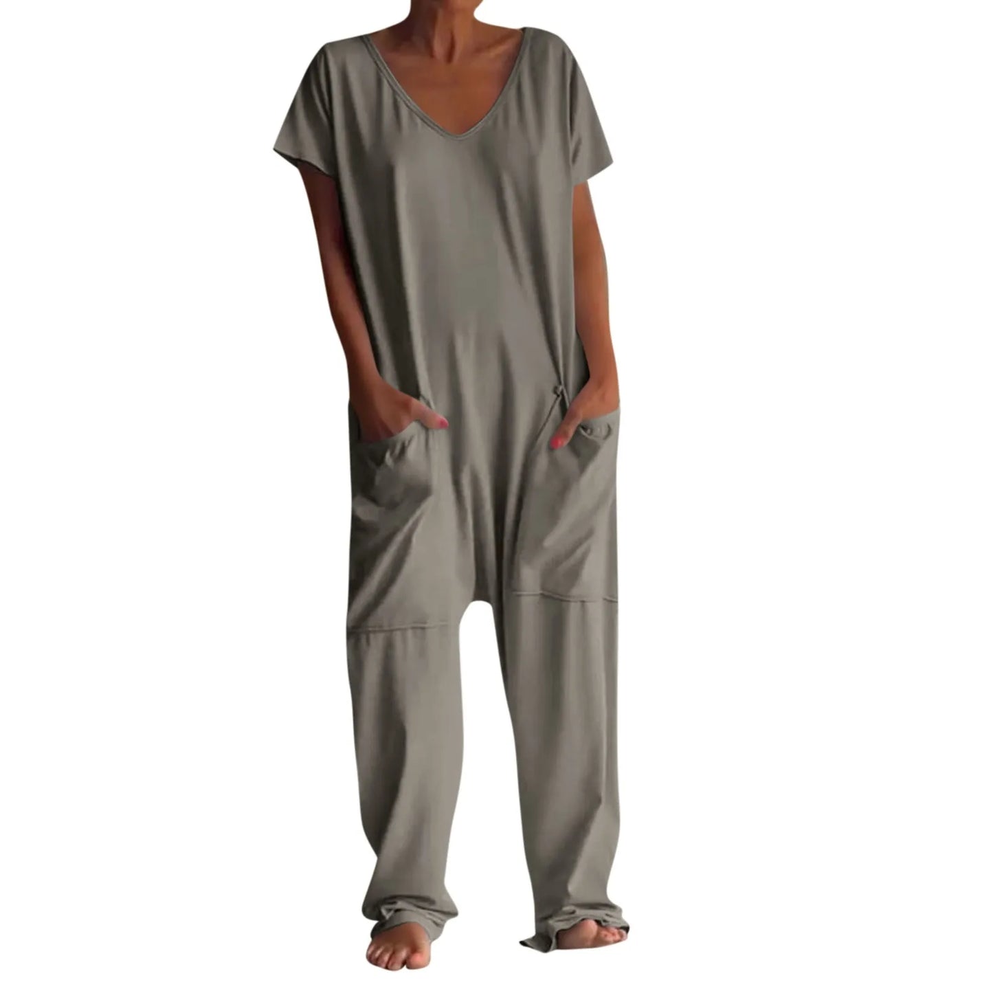 jumpsuit women Fashion Casual Short Sleeve Jumpsuits Loose and comfortable Pullover bodysuit With Pockets trend monos largos Badiee Stylez