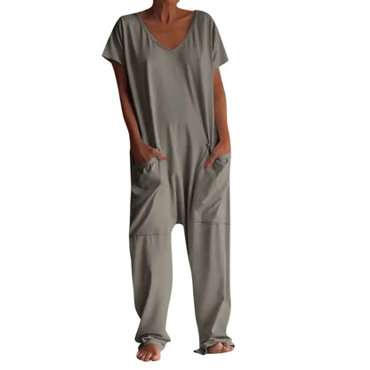 jumpsuit women Fashion Casual Short Sleeve Jumpsuits Loose and comfortable Pullover bodysuit With Pockets trend monos largos Badiee Stylez
