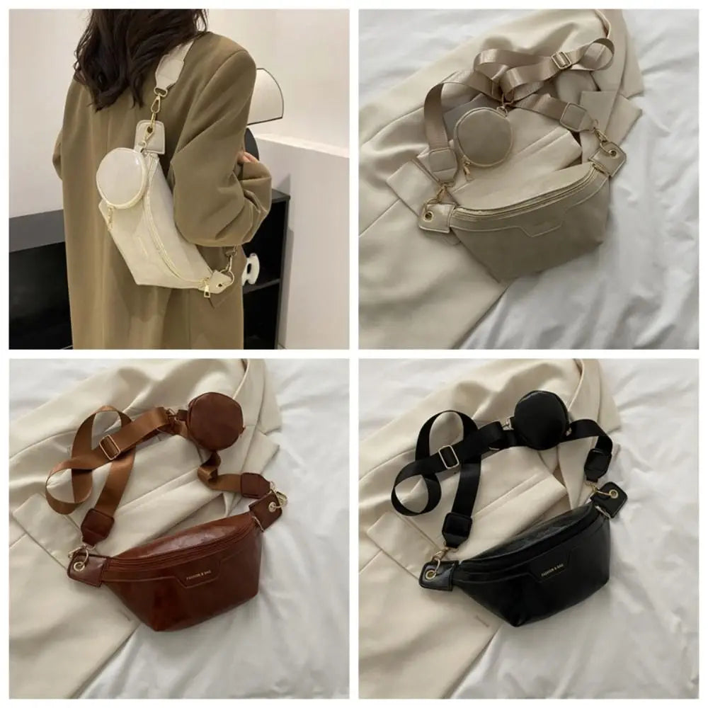 Portable Fanny Packs PU Chest Bag With Coin Purse Korean Style Banana Bag Half Moon Bag Large Capcity Running Waist Bag Men