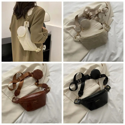 Portable Fanny Packs PU Chest Bag With Coin Purse Korean Style Banana Bag Half Moon Bag Large Capcity Running Waist Bag Men