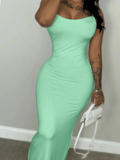 Summer Green Dress Women Streetwear Round Neck Suspender Solid Color Sexy Outfits Party Club Sundress Birthday Dresses Clothes Badiee Stylez