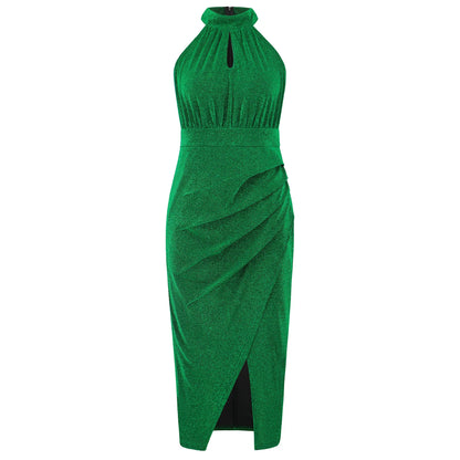 VigoCasey 2025 Female Sleeveless Evening Party Dress Women Summer Solid Bodycon Dress Sexy Lady Stand-up Collar Tight Dresses Green