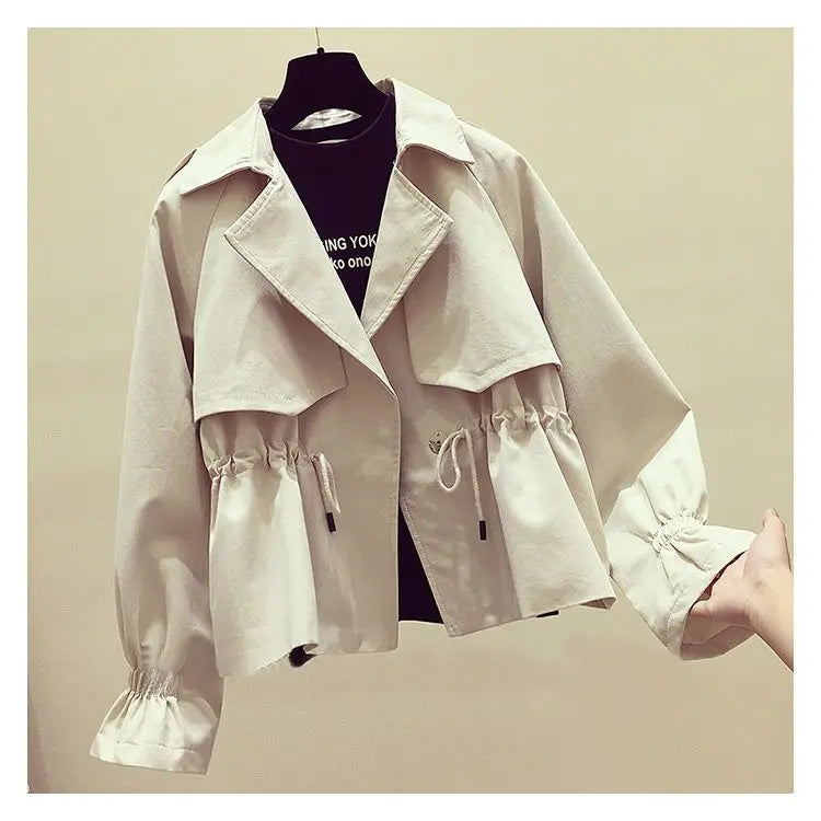 Women's Short Jacket 2025 Spring Autumn New Korean Fashion Loose Waist Slim Windbreaker Coat Solid Female Outwear Tops