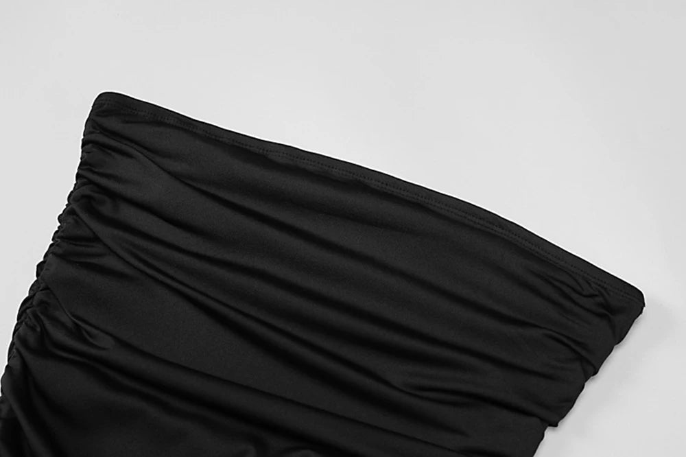 WonMiracle Elegant Strapless Dress Women Irregular Tassel 2024 Summer Trend Skinny Split Maxi Bodycon Party Dress For Women