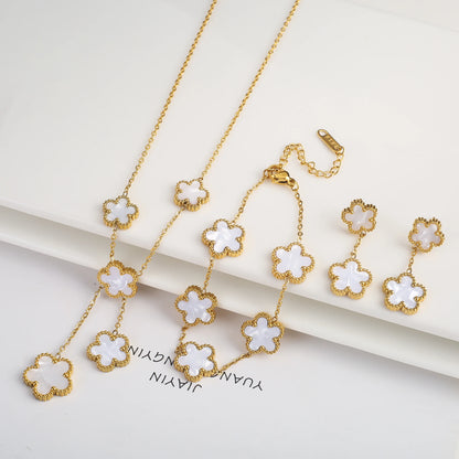3Pcs Stainless Steel Hot Selling Gold Plated Clover Necklace Earrings Bracelet Jewelry Set Five Leaf Flower Jewelry For Women Jewelry Set 8