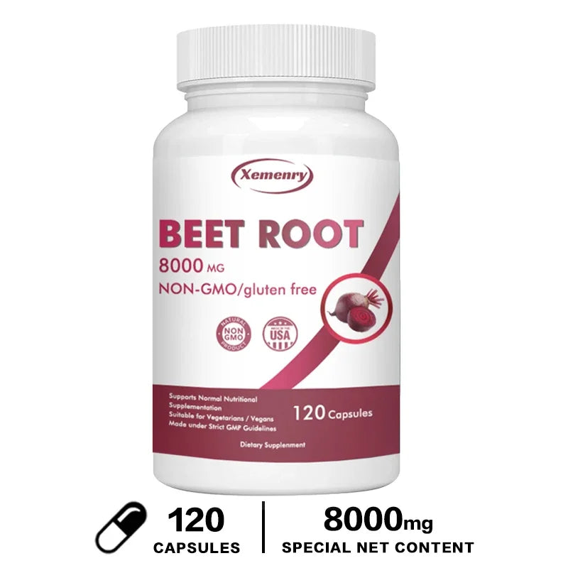 Organic Beetroot Capsules 8000 mg - Athletic Performance, Digestive and Heart Health Supplement 120 Capsules