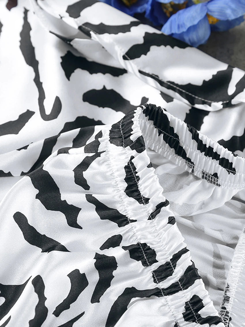 Marthaqiqi Printing Women Sleepwear 2 Piece Set Tank Tops Pajamas Crop Top Spaghetti Strap Nightgowns Shorts Casual Nightie Suit