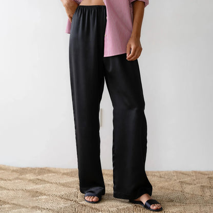Solid Color Satin Wide Leg Dress Pants Women's Stylish Elastic Waist Loose Fit Long Trousers Streetwear Badiee Stylez
