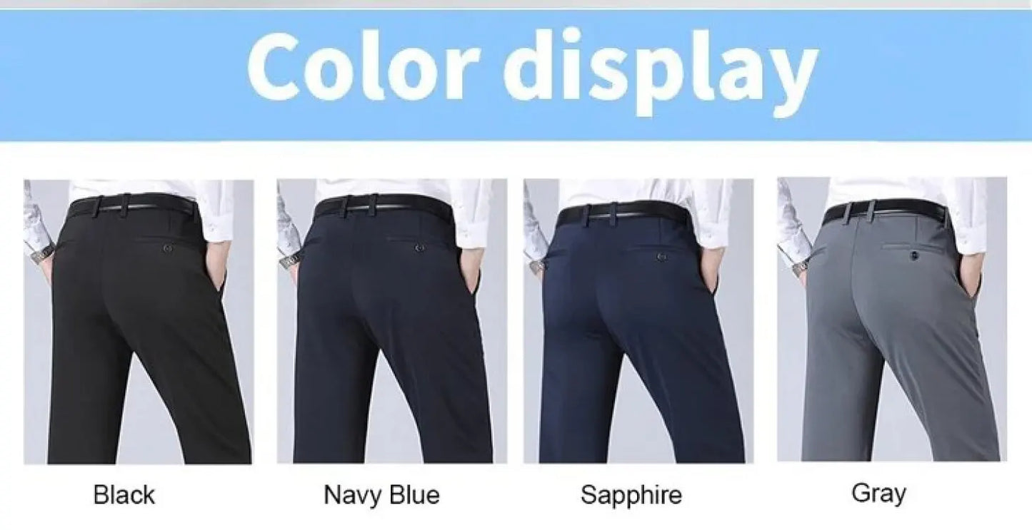 Men's ice silk suit pants Elastic mid-waist baggy trousers Straight business trousers