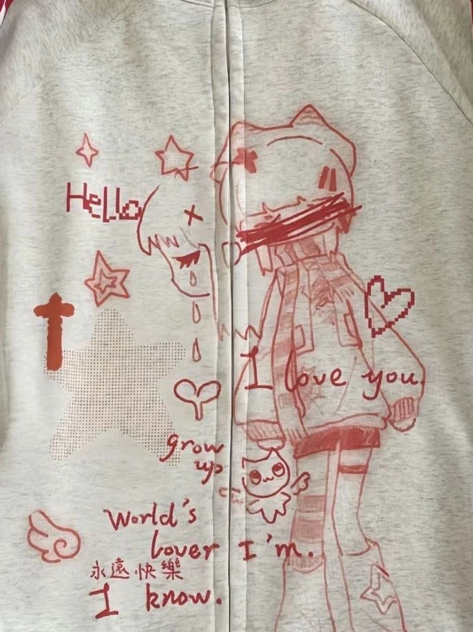 Japanese Y2k Aesthetic Stand Neck Sweatshirts Cute Kawaii Striped Anime Hoodie Harajuku Jk Casual Streetwear Loose Hoodies Women