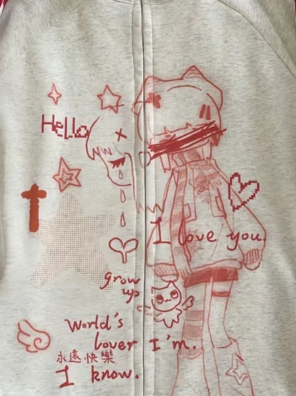 Japanese Y2k Aesthetic Stand Neck Sweatshirts Cute Kawaii Striped Anime Hoodie Harajuku Jk Casual Streetwear Loose Hoodies Women