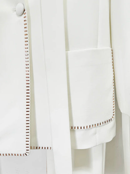 HIGH STREET Newest Fashion 2024 Designer Suit Set Women's Beading Belted Single Button Blazer Pants Set 2pcs Badiee Stylez