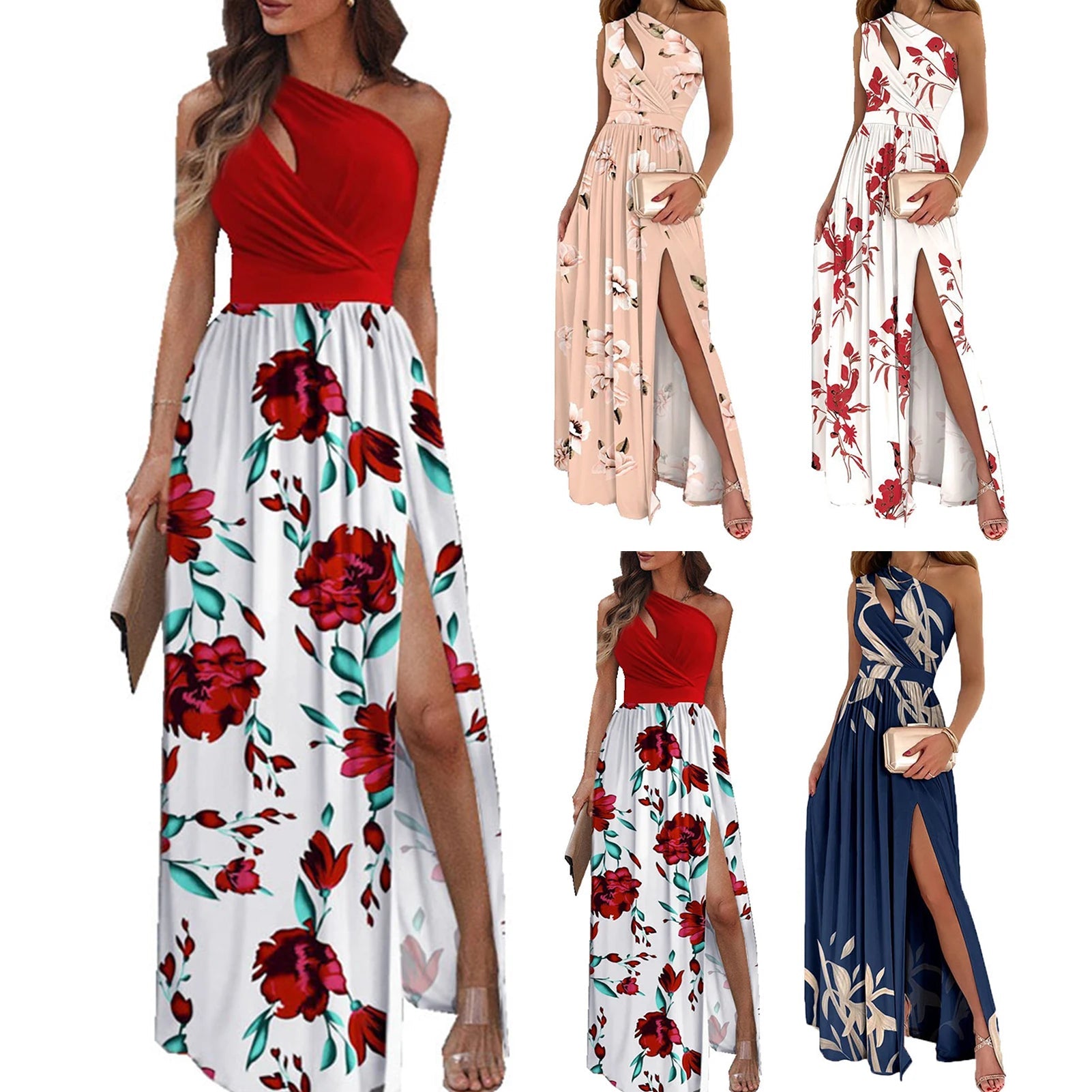 Elegant Women's Long Dress Flower Retro Printed Patchwork Long Sleeve Banquet Maxi Robe S-5XL Badiee Stylez