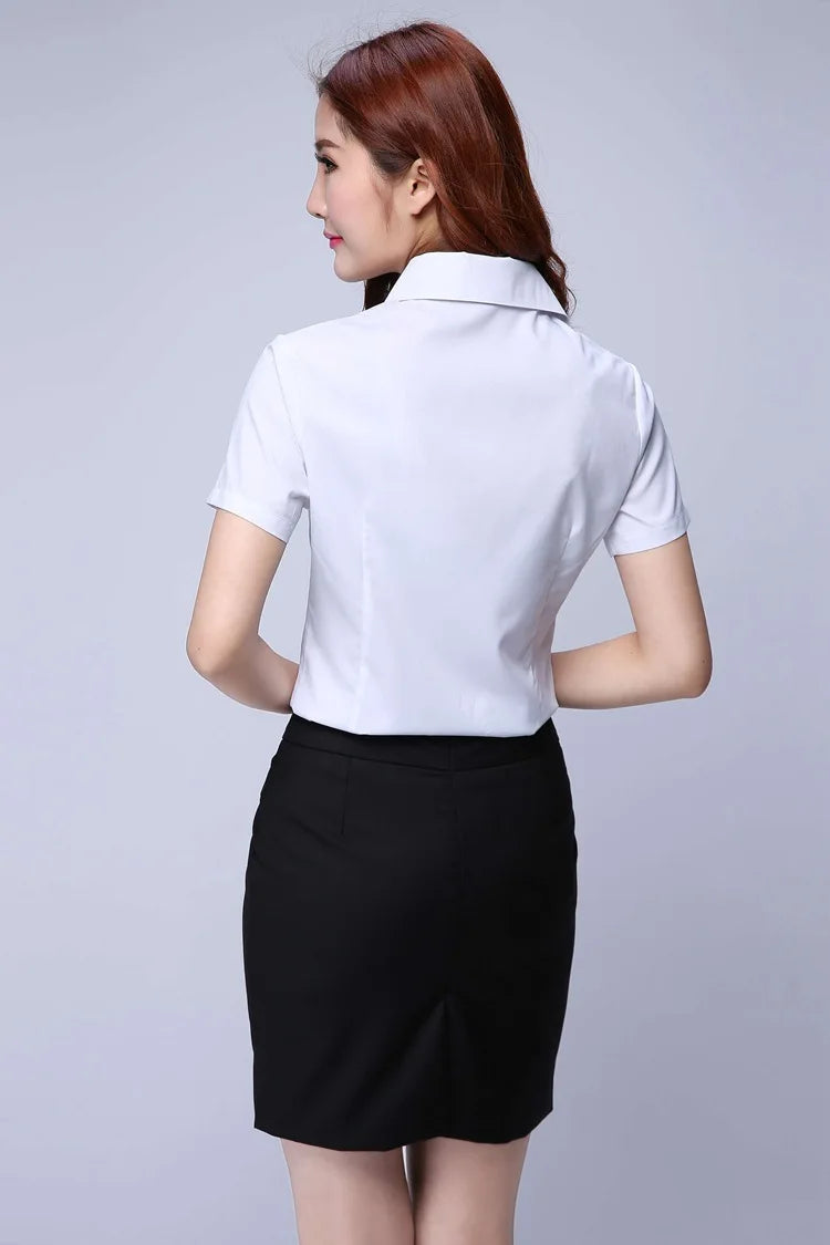 Korean Fashion White Shirt Women Short Sleeve Blouse Business Shirts Ladies Tops Youth Blouses Woman Summer Cheap Women Clothing