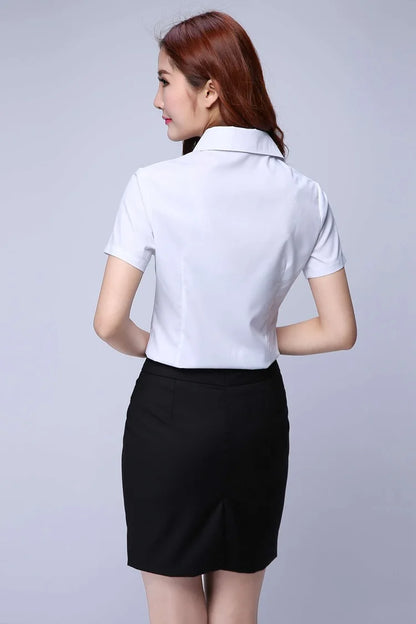 Korean Fashion White Shirt Women Short Sleeve Blouse Business Shirts Ladies Tops Youth Blouses Woman Summer Cheap Women Clothing