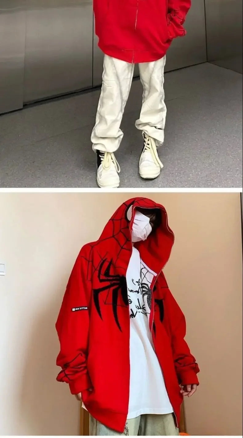 American Style Spiderman Sweatshirt Men Hip Hop Heavyweight Hardcore Cardigan Jacket Spring Autumn Design Sensibility Hooded Top