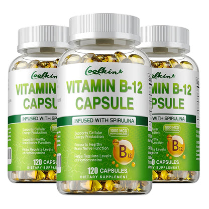 Vitamin B12 Capsules - Methylcobalamin Supplement for Mind, Energy, Brain, Mood, Heart Support 120 Capsule-3bottles