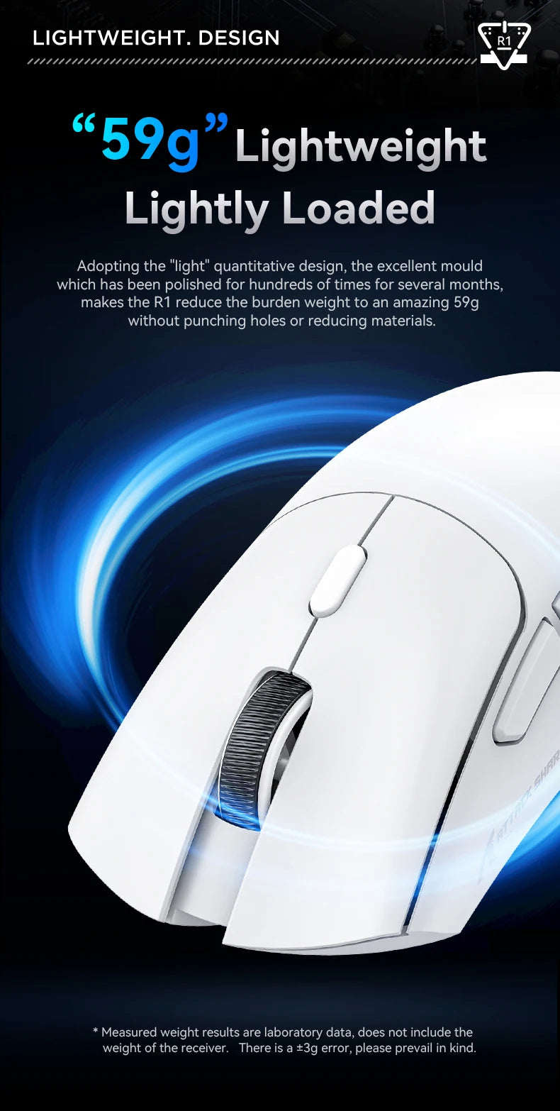 Attack Shark 18000DPI Wireless Mouse, 1000Hz,PAW3311,Bluetooth Tri-mode Connection, R1 Macro Gaming Mouse Badiee Stylez