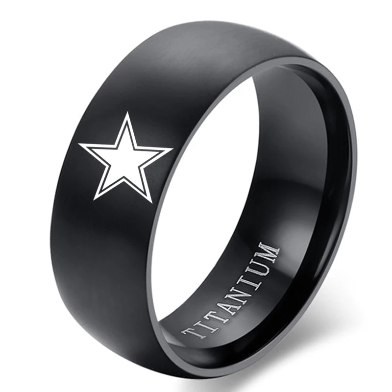 MOREDEAR 8mm Black Titanium Ring Dallas Cowboys For Men and Women M124JR2074BK