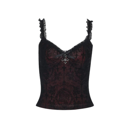Goth Sexy Lace Corset Crop Tops Camis Y2K Harajuku Aesthetic Black Red Cross Basic Tank Top Summer Women Grunge Emo Streetwear XS25066