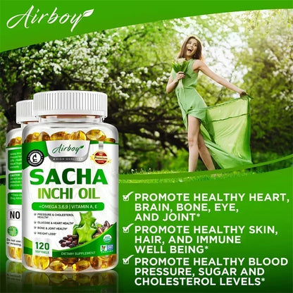 Sacha Inchi Oil Capsules - Supports Brain, Heart, Eye, Skin Health, Balances Cholesterol, Improves Digestion, Boosts Immunity
