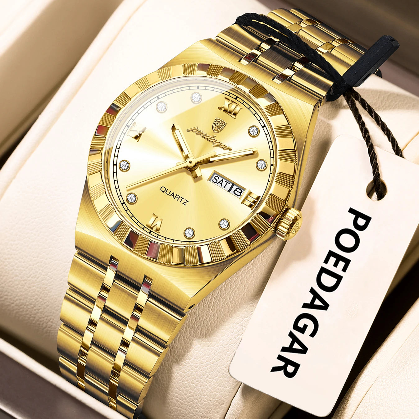 POEDAGAR Luxury Original Ladies Watch Luminous Waterproof Week Date Woman Wristwatch Stainless Steel Women Quartz Watches Female 794 Gold Gold