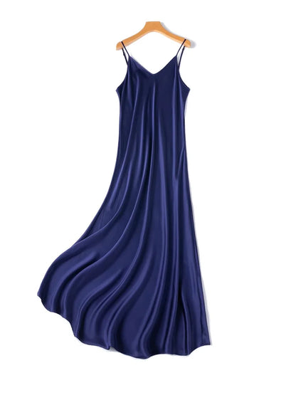 SuyaDream Woman Long Dress, 100%Real Silk, V Neck, Solid Spaghetti Strap Dresses, 2025 Elegant Chic Clothes Badiee Stylez