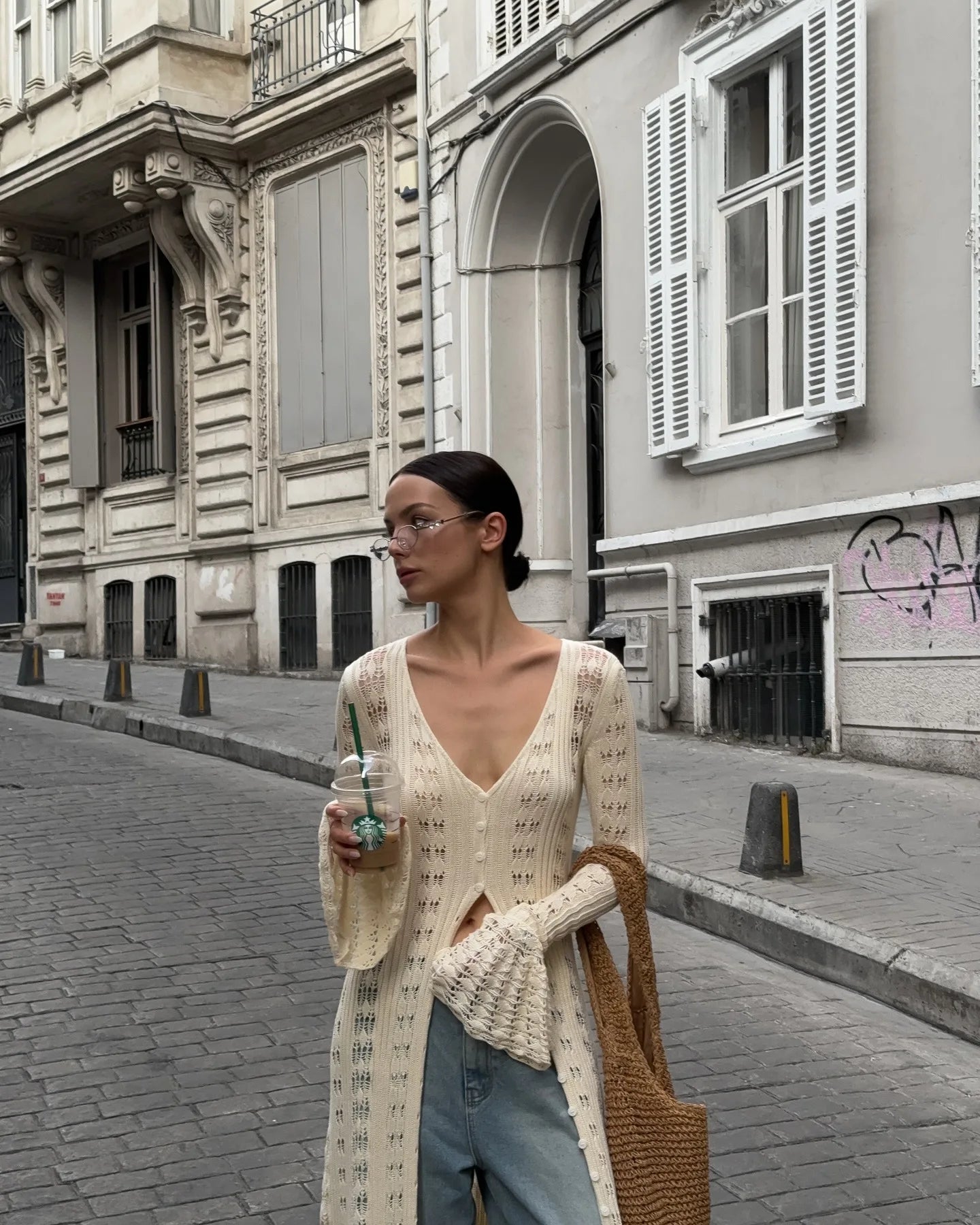 DSMTRC 2025 Holiday Knitted See-throught Cardigan Dress V Neck Long Flare Sleeves Leisure Long Trendy Single Breasted Autumn