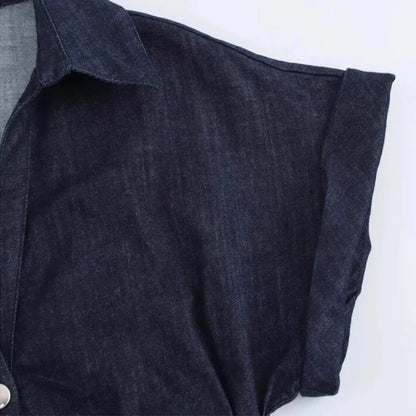 Denim Dress Women's Spring Summer Casual Long Dresses For Women 2025 New Fashion Ruched Short Sleeve Streetwear Midi Dress Badiee Stylez