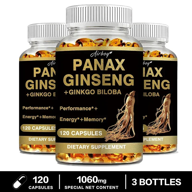 Panax Ginseng + Ginkgo Biloba - Immune Support, Enhance Physical Performance, Improve Memory, and Maintain Overall Health 120 Capsule-3bottles