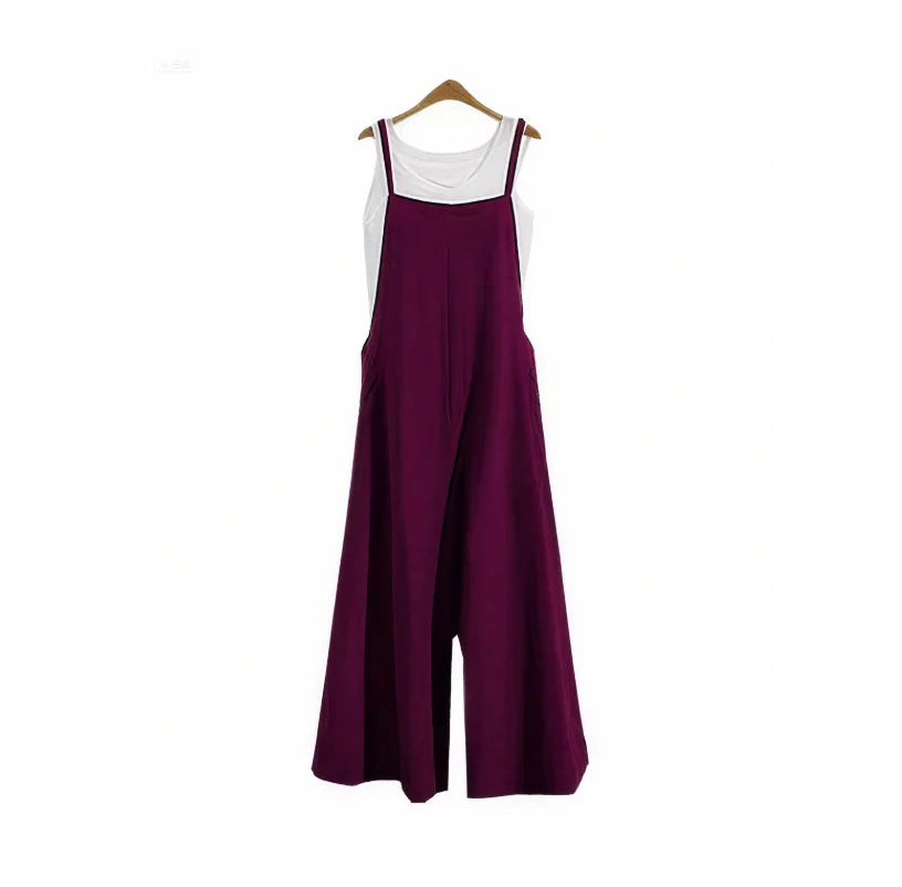 Women Straps Jumpsuit Summer Solid Color Wide Leg Pants Dungaree Bib Overalls Casual Loose Sleeveless Cotton Linen Jumpsuits 5Xl Badiee Stylez