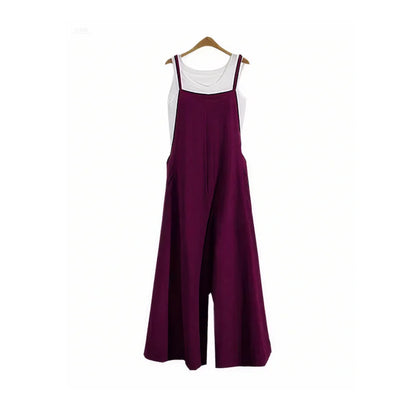 Women Straps Jumpsuit Summer Solid Color Wide Leg Pants Dungaree Bib Overalls Casual Loose Sleeveless Cotton Linen Jumpsuits 5Xl Badiee Stylez