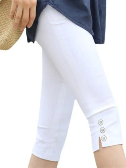 Hot Sale Elasticity Breeches Summer Capris Knee Length Pants Women Thin Breathable Trousrs Ladies High Waist Elastic