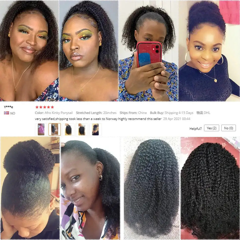Alibele Mogolian Afro Kinky Curly Drawstring Ponytail Human Hair Extensions 4B 4C Remy 10-28inch Long Clip In Ponytail Extension