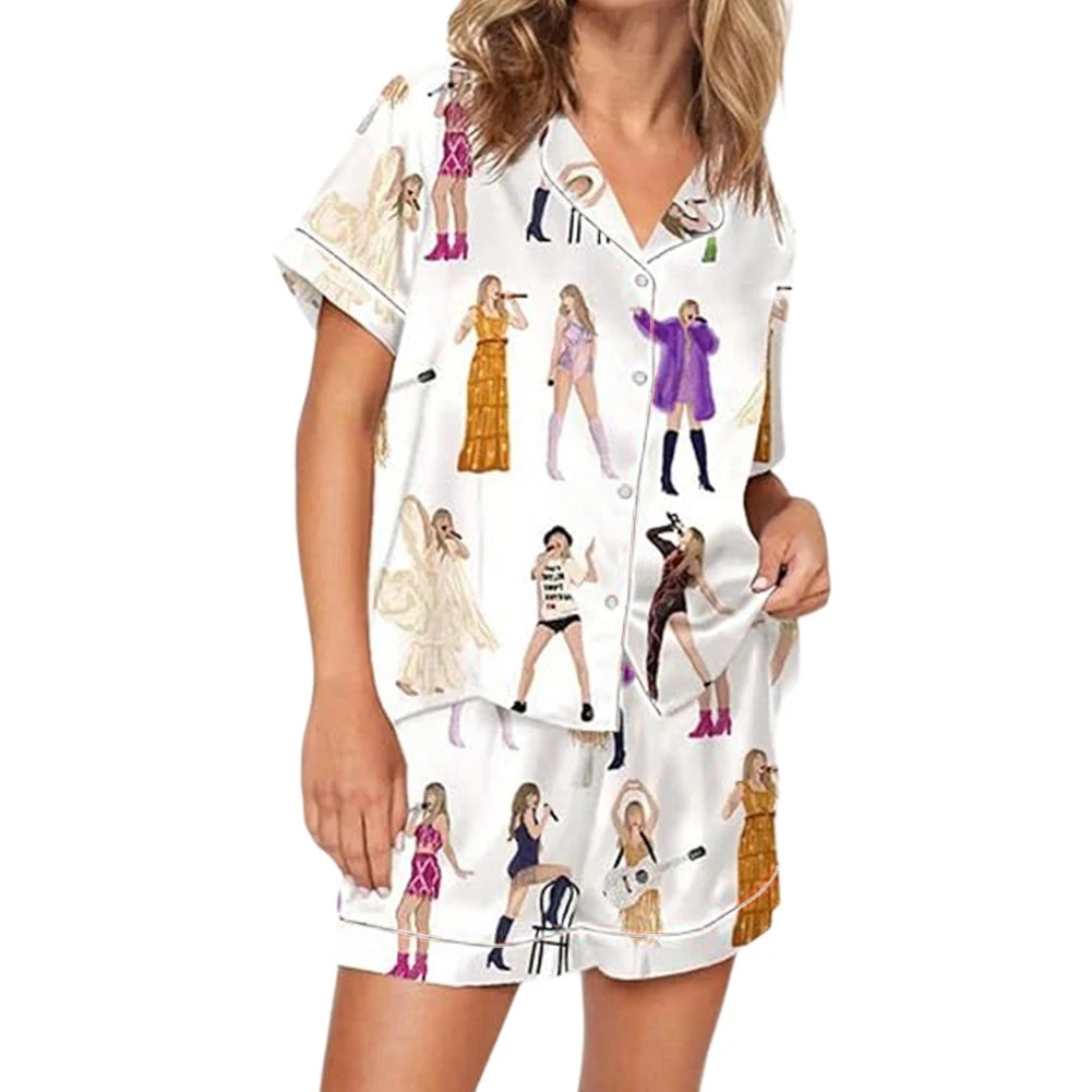 2025 Taylor Pajamas Set Shirt And Pant Matching Sleepwear Women's Pajamas Trouser Sets Comfortable Homewear Gifts for Fans White