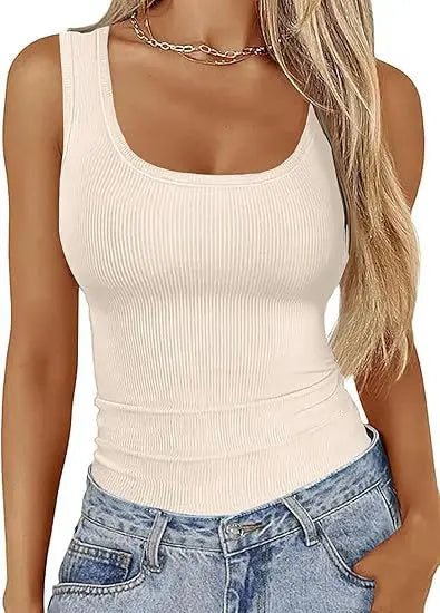 Summer Women's Vest Slim Fit Elastic Fashion Thread Basic Pullover Simple Versatile Square Collar Sleeveless T-shirt