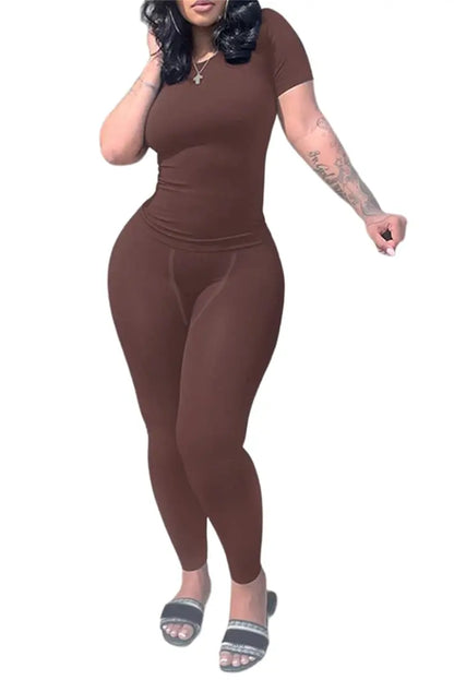 Lounge Wear Ribbed Casual 2 Piece Summer Shorts Set For Women Sleeve Top+Elastic Leggings Outfits