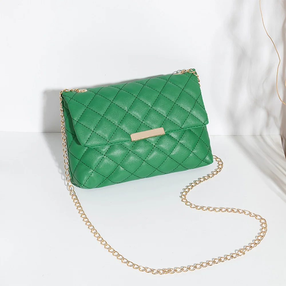 Diamond Lattice Women Shoulder Bag Female Embroidered Luxury Small Square Bag PU Leather Crossbody Bags Handbag Purses Phone Bag Green
