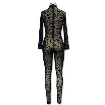 New women's Western style jumpsuit slim long sleeve sexy flocking perspective slimming jumpsuit Badiee Stylez