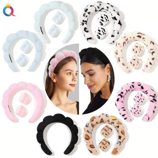 Wash Face Headbands For Women Puffy Sponge Hair Bands Cuff Waterproof Bands Absorbent Wristbands Girls Hair Accessories Set Badiee Stylez