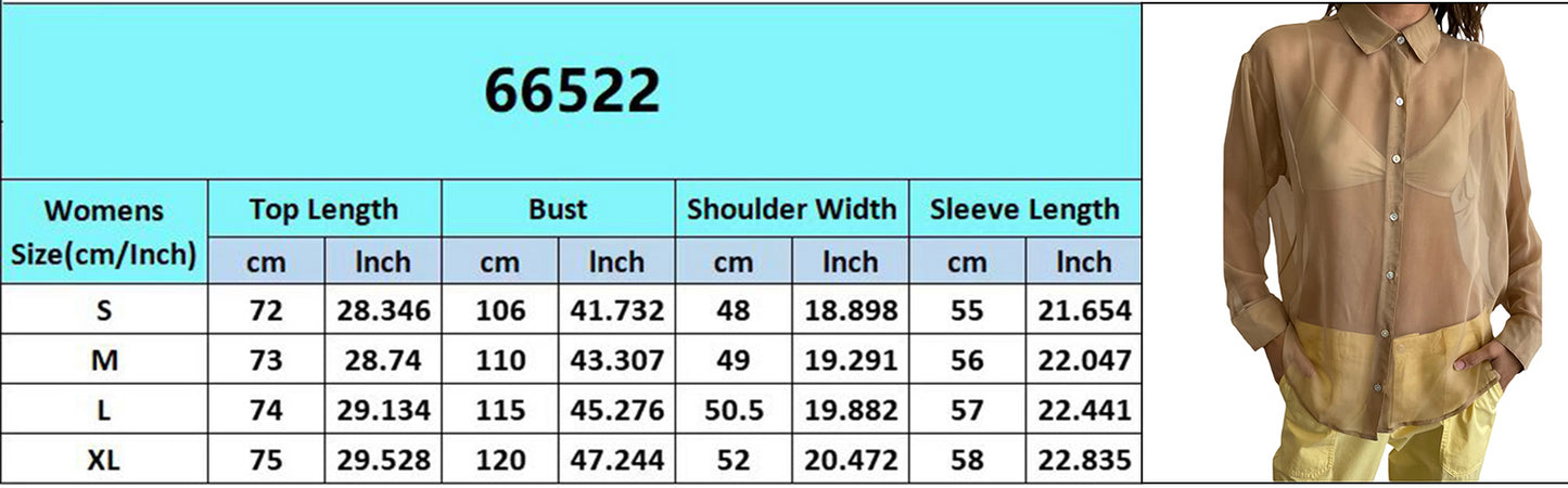 Womens Transparent Shirts Y2k Long Sleeve Lapel Button Down T-shirt Beach Cover Up Sexy Tops and Blouses Female Smock