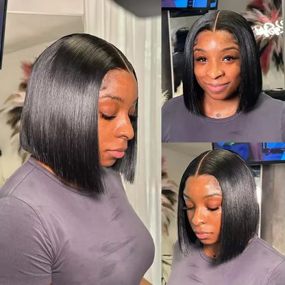 Bone Straight Bob Wig Human Hair 13x4 Lace Wigs Transparent Lace Human Hair Short Wig Pre Plucked 200% Density For Women Badiee Stylez