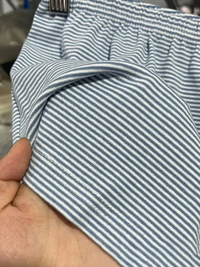 Blue Striped Tank Shorts Pajama Set Women Summer Sleeveless Crop Top+Elastic Waist Straight Short Pant Cotton Home 2 Piece Sets