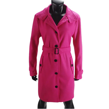 New Solid Color Button Long Wool Coat Autumn Warm Stand Collar Women Coat Fashion Ladies High Neck Pocket Belt Trench Coat Badiee Stylez