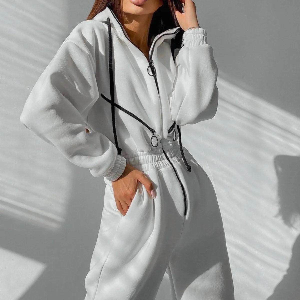 Autumn Women's Monochrome Long-Sleeved Jumpsuit Solid Color Zip-up Sportswear Female Winter Casual Tracksuit Fashionable Hoodies Badiee Stylez