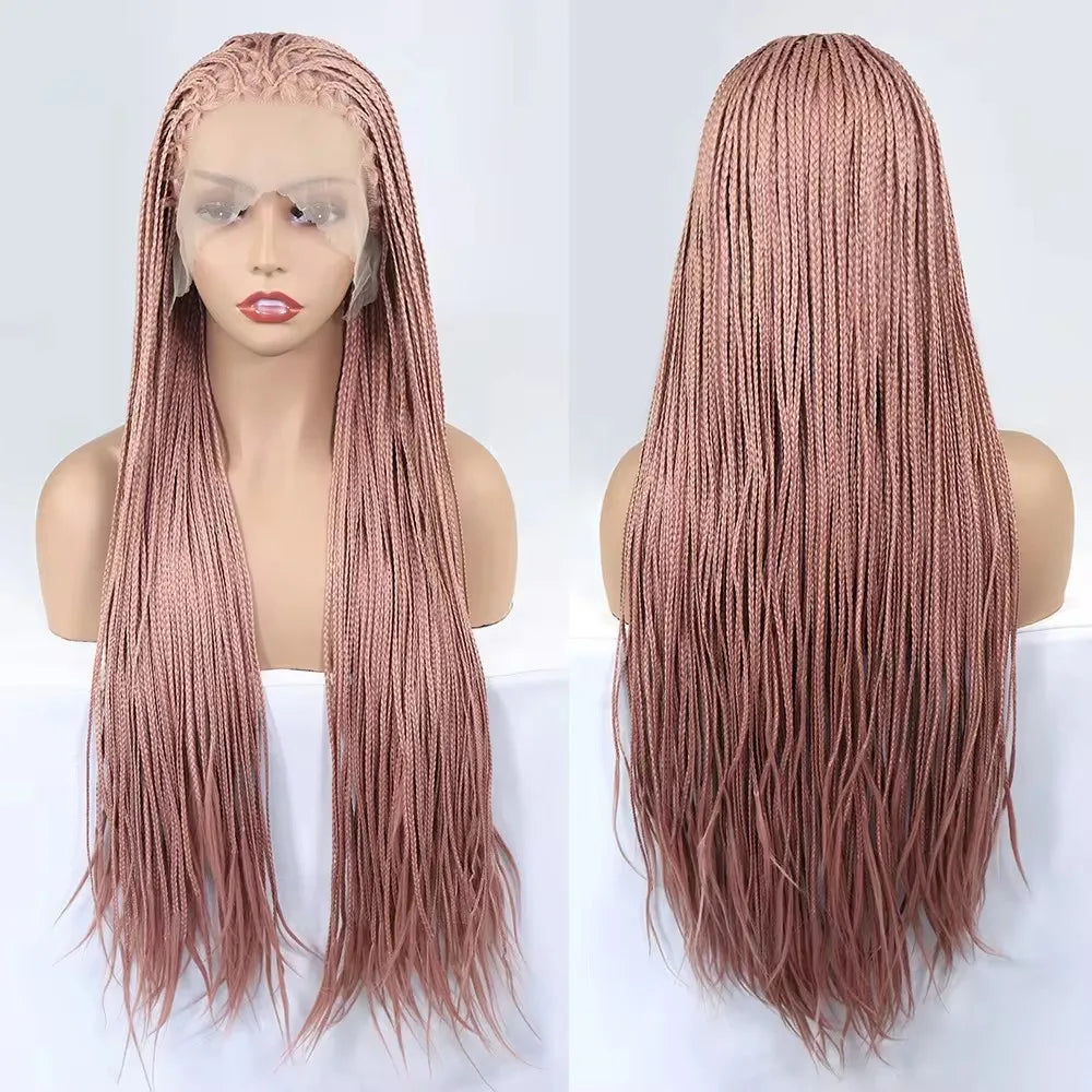 Ombre Blue Box Braided Wigs for Women 26inch Knotless Goddess Box Braid Lace Front Wig Colored Crochet Braid Synthetic Wig Rose Pink 26inches 13x3 Lace Front